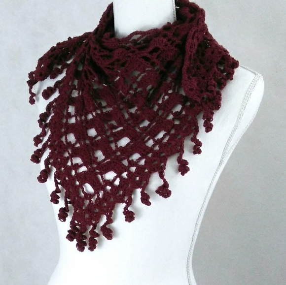 🍁 Shawl Handmade Lace Crochet Knit Fringe - Picture 3 of 3